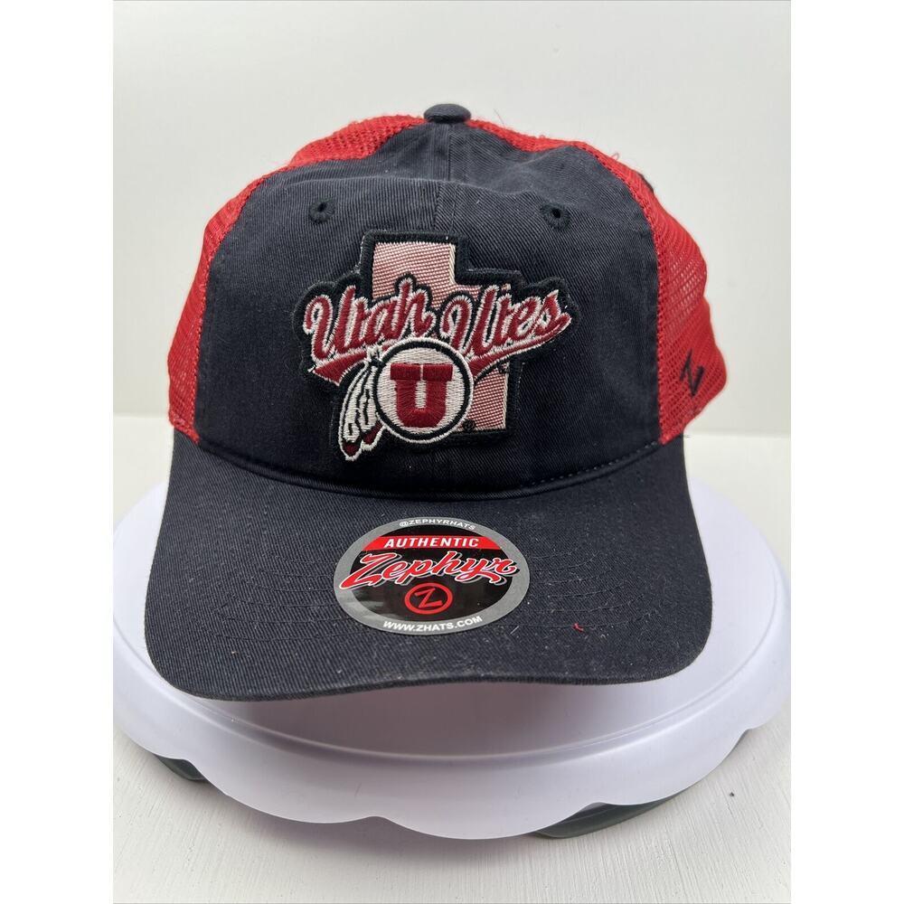 Zephyr Utah Utes Hat Cap Black/red‎ Mess Adjustable NWT NCAA